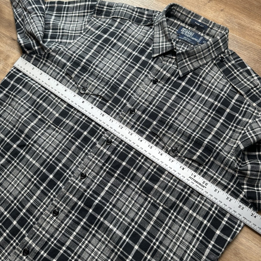 Polo Ralph Lauren Military Trim Button Up Shirt Men XL Black Plaid Linen Vintage - Picture 5 of 7